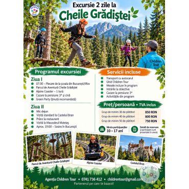 Excursie 2 zile la Cheile Gradistei, cu Parc de Aventura inclus #childrentour